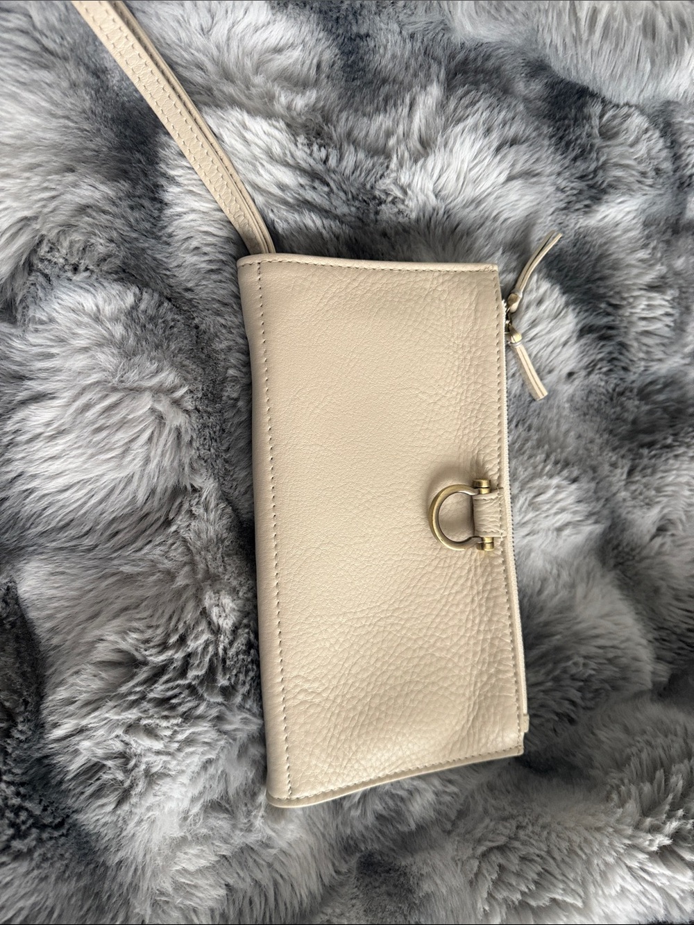 Classic Cream Leather Wristlet Clutch